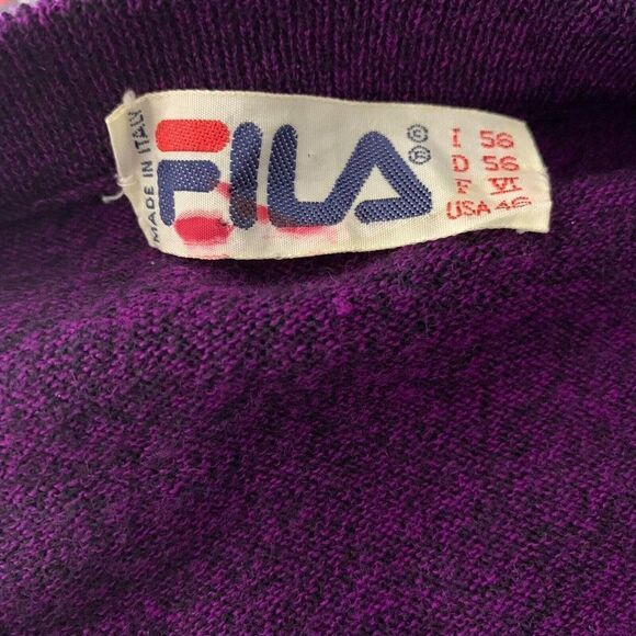 Vintage Mens Fila Italian Wool Sweater XL Purple V Neck Pullover Long Sleeves - Picture 7 of 7